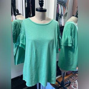 Loft - Women’s Green Ruffle Sleeve Top, Size Large